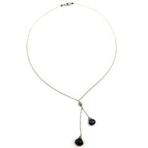 Sterling Silver Navy Blue Sapphire Necklace Bolero Style Y-Drop Chain 925